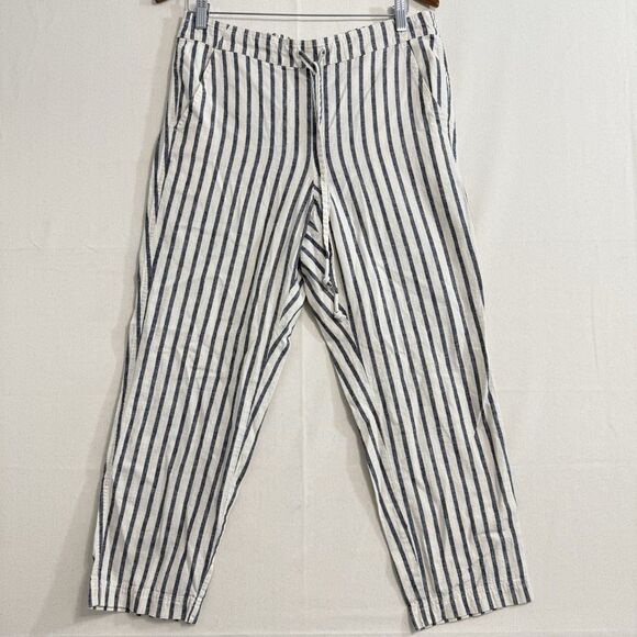 J. Crew Pants Womens Size Medium Striped Wide Leg Pull On Linen Blend Relaxed - Picture 1 of 10